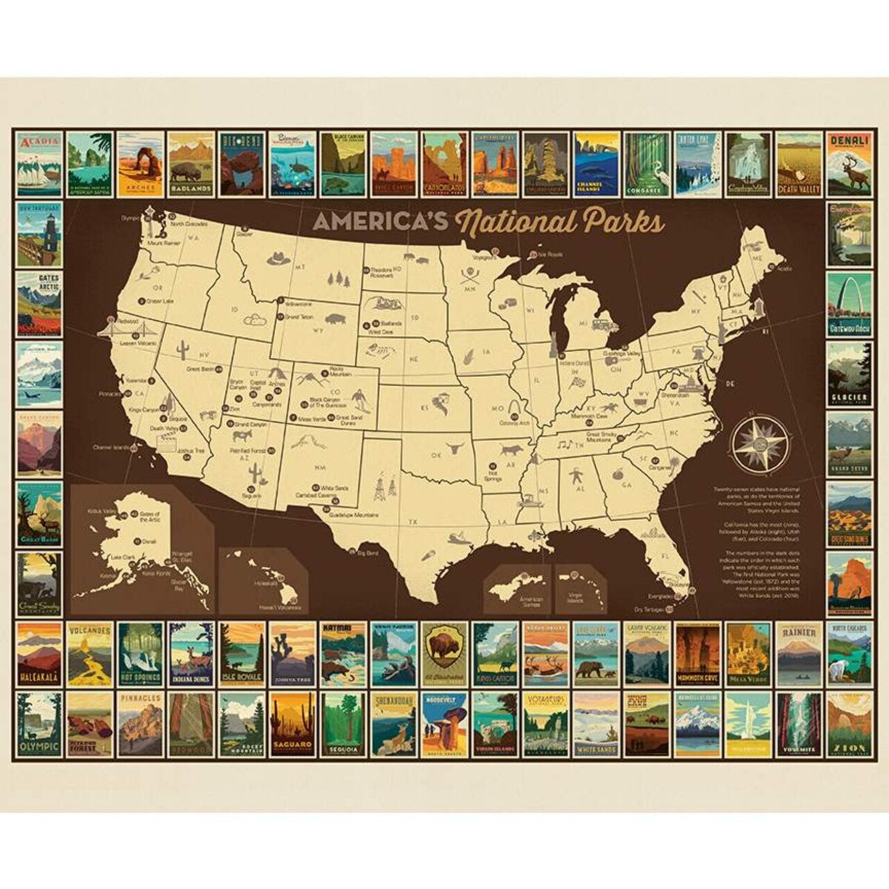 Fabric Riley Blake National Parks USA Map 36x43" Poster Panel P9157-POSTER